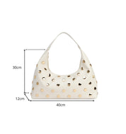 HANA - Borsa a mezzaluna bianca a spalla con maxi borchie dorate