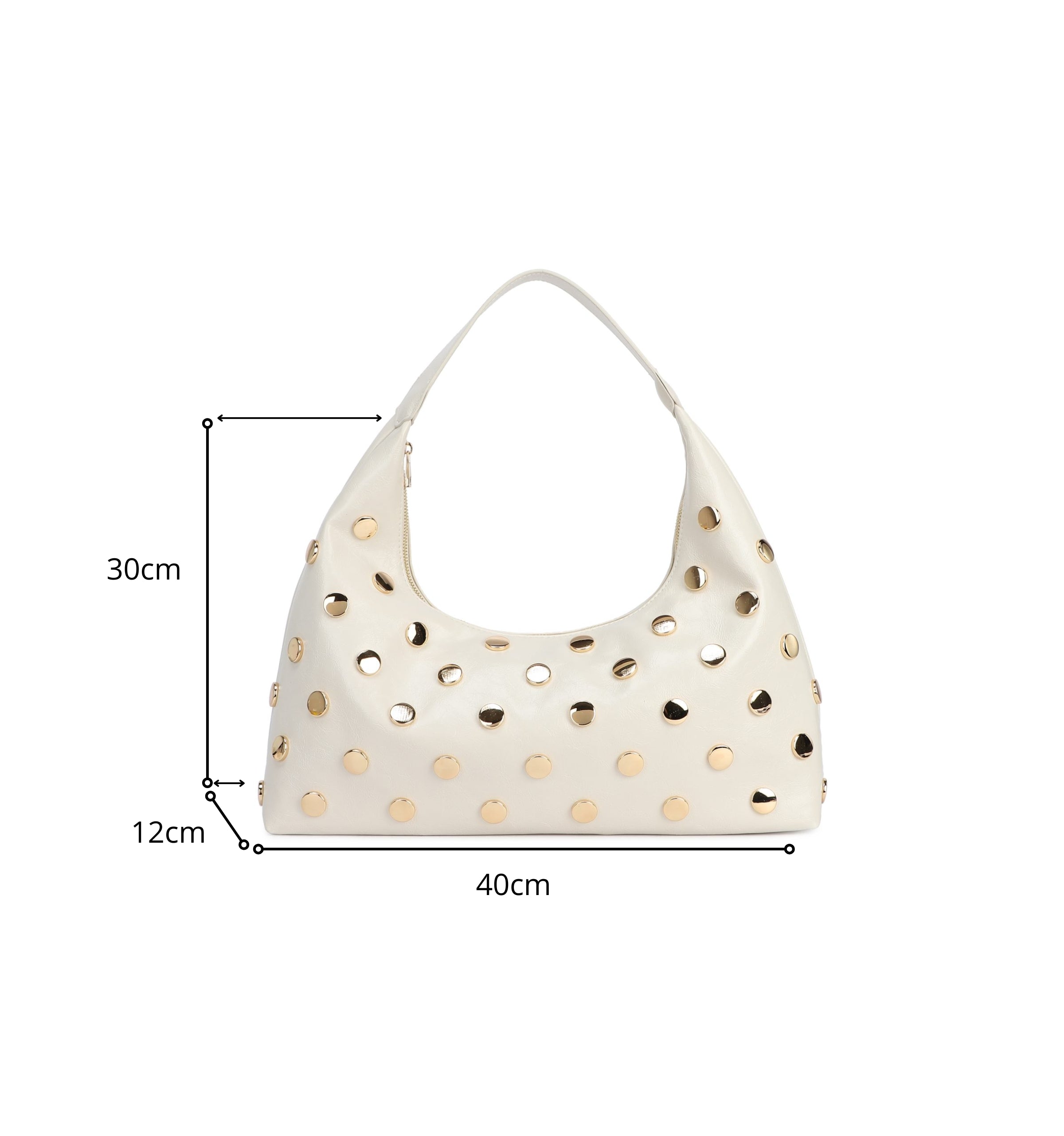 HANA - Borsa a mezzaluna bianca a spalla con maxi borchie dorate