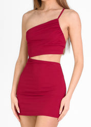 ADORIA - vestito mini con scollo assimetrico e cut out color bordeaux