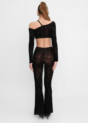 BLAKE - co-ord set in nero con crop top e pantaloni flare con trama in rilievo