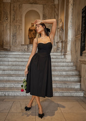 ISABEAU - vestito nero midi a ruota con corpetto