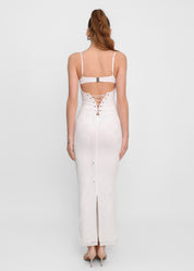 LOREN - vestito lungo con corpetto in pizzo bianco