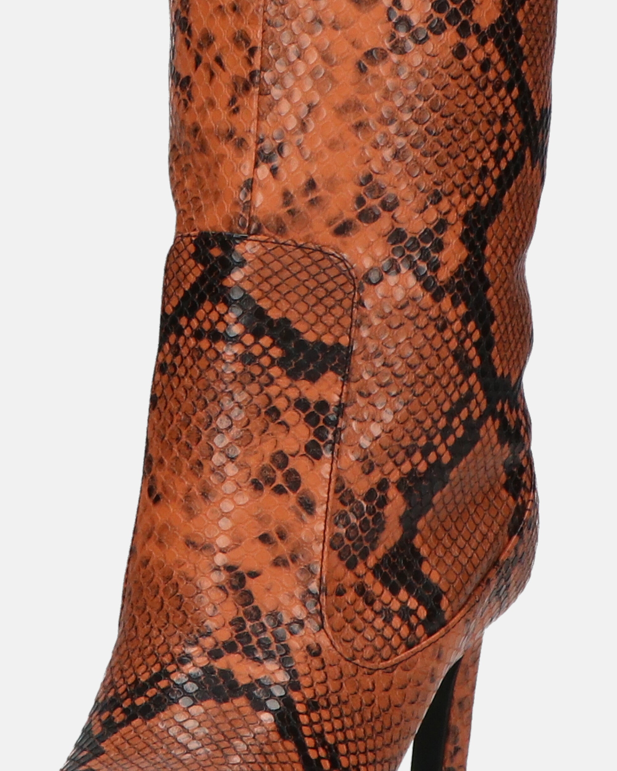 CAROLINE - stivale alto con tacco in marrone chiaro pitonato