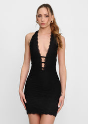 VIRGY - vestito corto scollato in pizzo nero