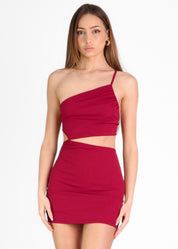 ADORIA - vestito mini con scollo assimetrico e cut out color bordeaux