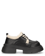ASHLEY - scarpe basse mocassini platform nere con inserto in pelliccia