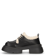 ASHLEY - scarpe basse mocassini platform nere con inserto in pelliccia