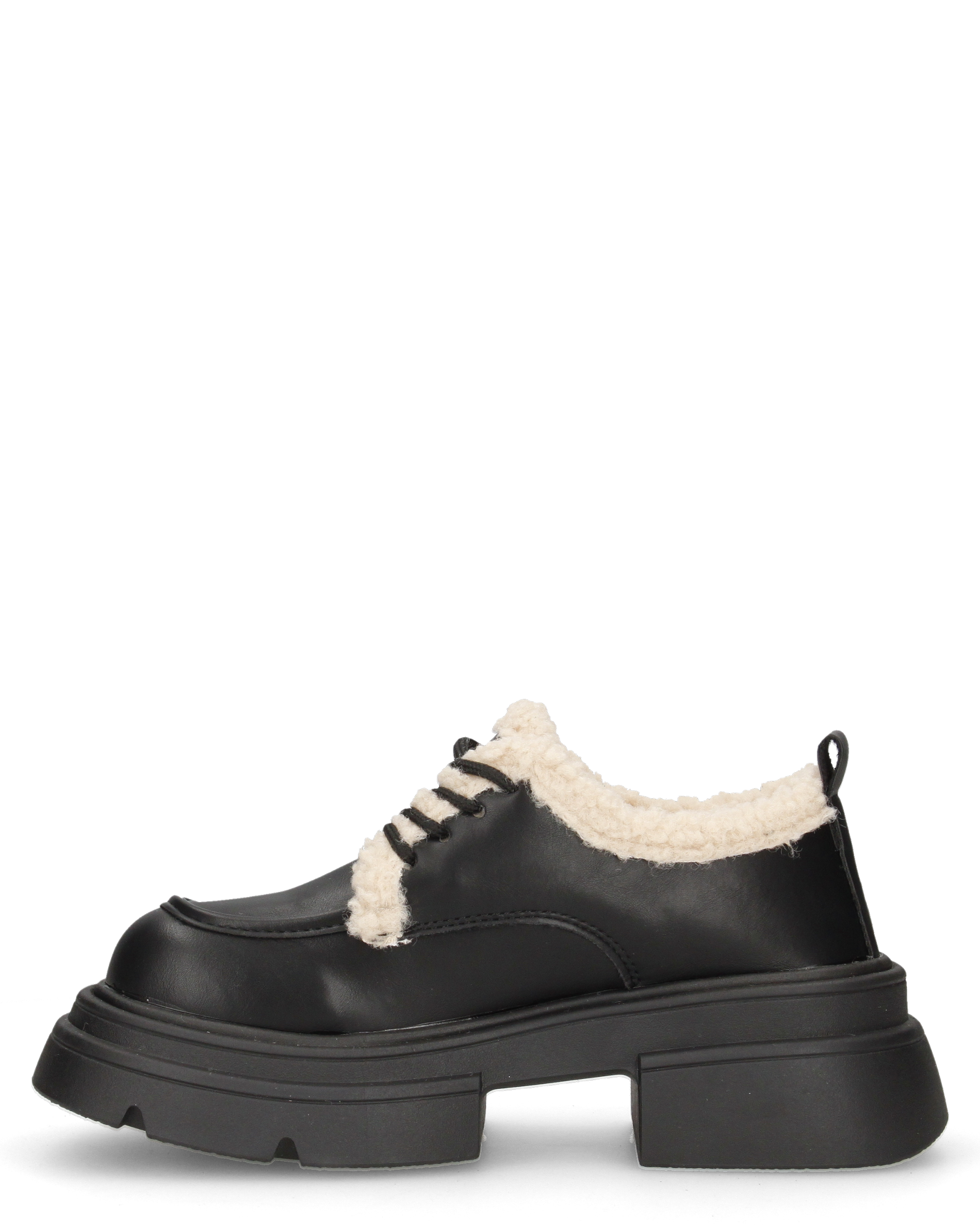 ASHLEY - scarpe basse mocassini platform nere con inserto in pelliccia