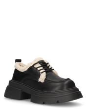 ASHLEY - scarpe basse mocassini platform nere con inserto in pelliccia