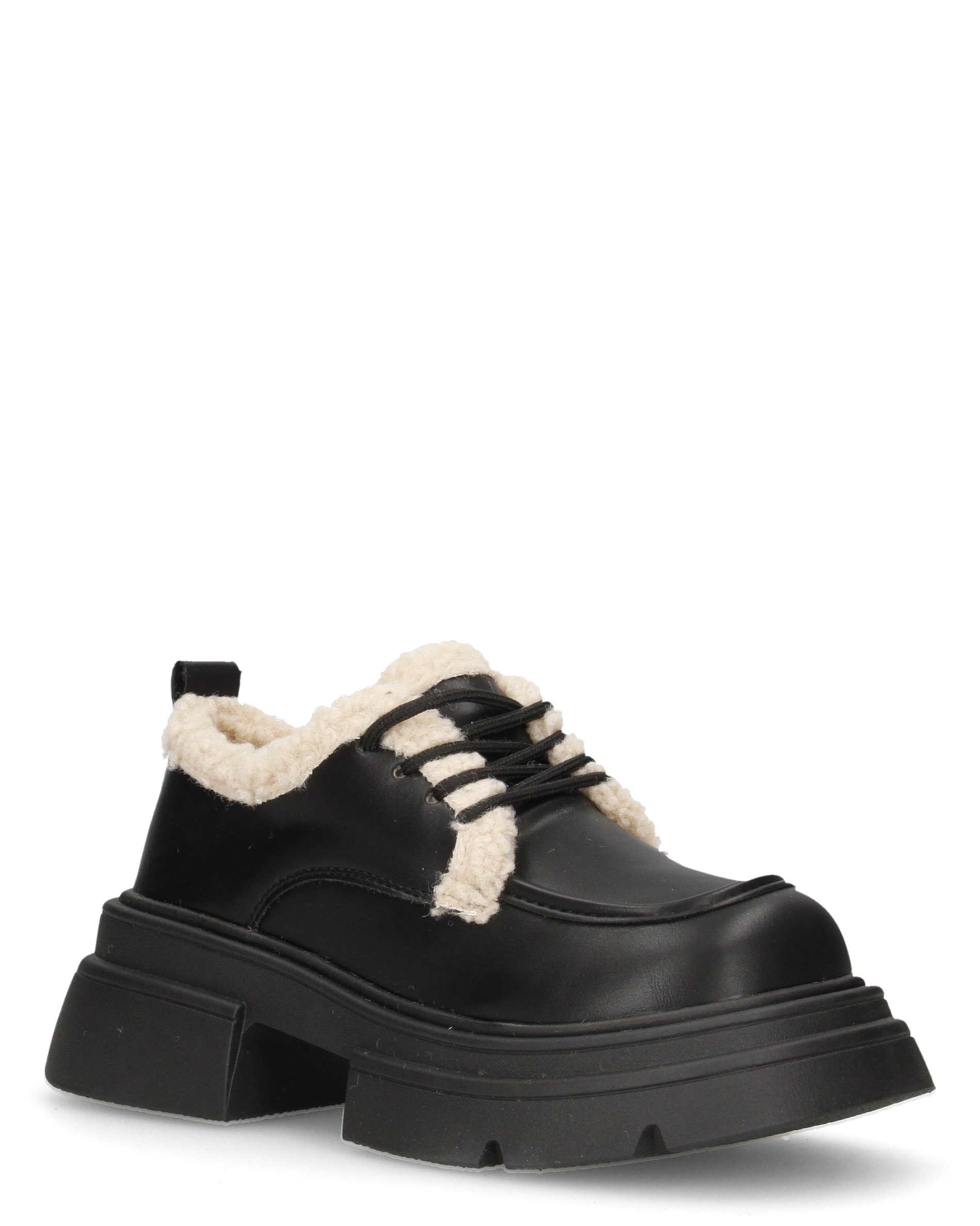 ASHLEY - scarpe basse mocassini platform nere con inserto in pelliccia