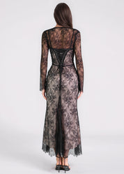 AUREA - vestito lungo nero in pizzo con coprispalle