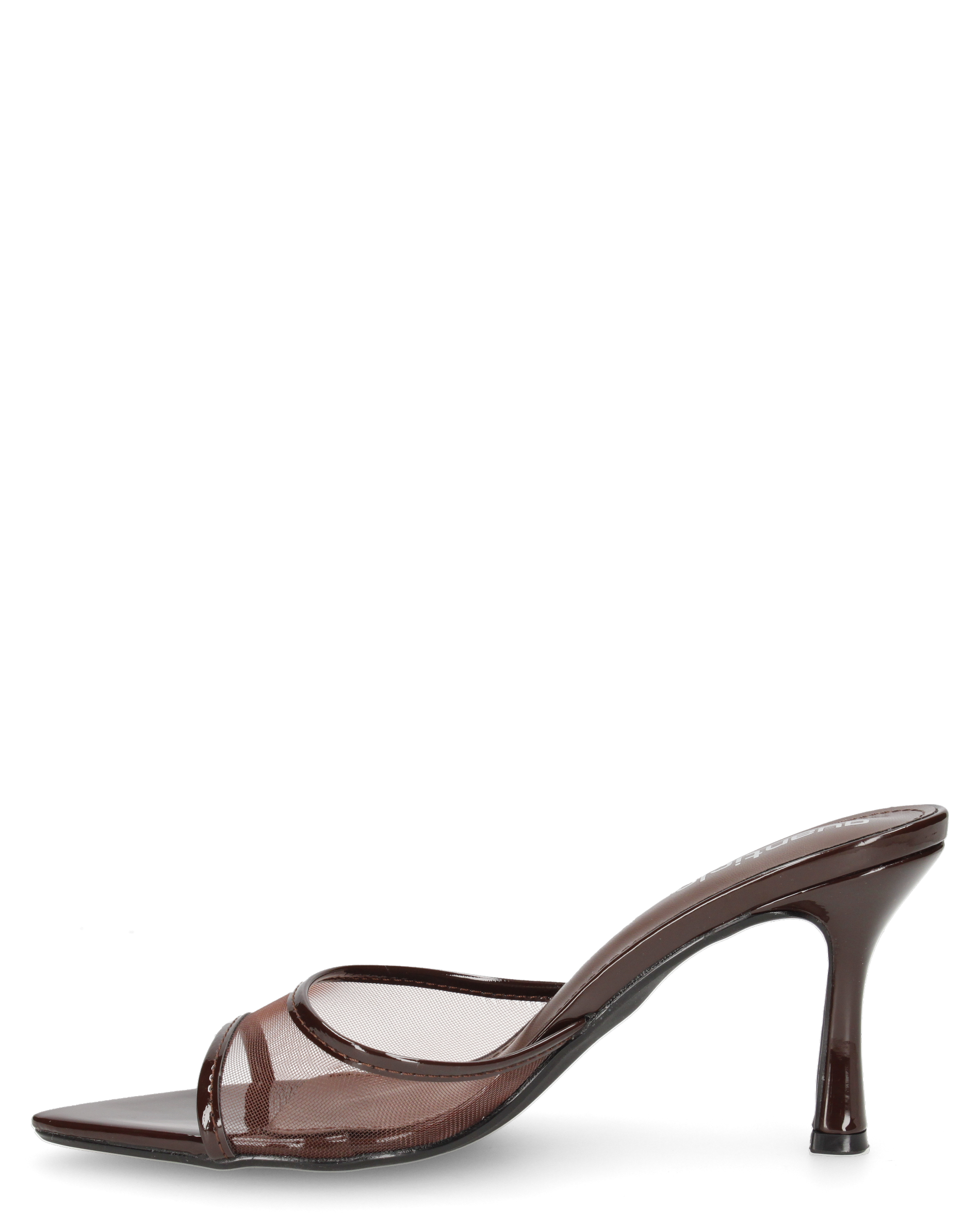 ALICJA - sabot marroni in mesh e vernice con tacco alto a stiletto