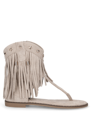 ALLEGRA - sandalo Boho-Chic, infradito in camoscio beige con frange e borchie a stella