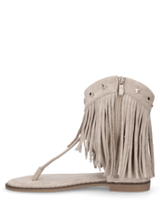 ALLEGRA - sandalo Boho-Chic, infradito in camoscio beige con frange e borchie a stella