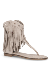 ALLEGRA - sandalo Boho-Chic, infradito in camoscio beige con frange e borchie a stella