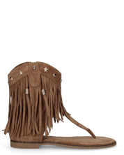 ALLEGRA - sandalo Boho-Chic, infradito in camoscio marrone con frange e borchie a stella