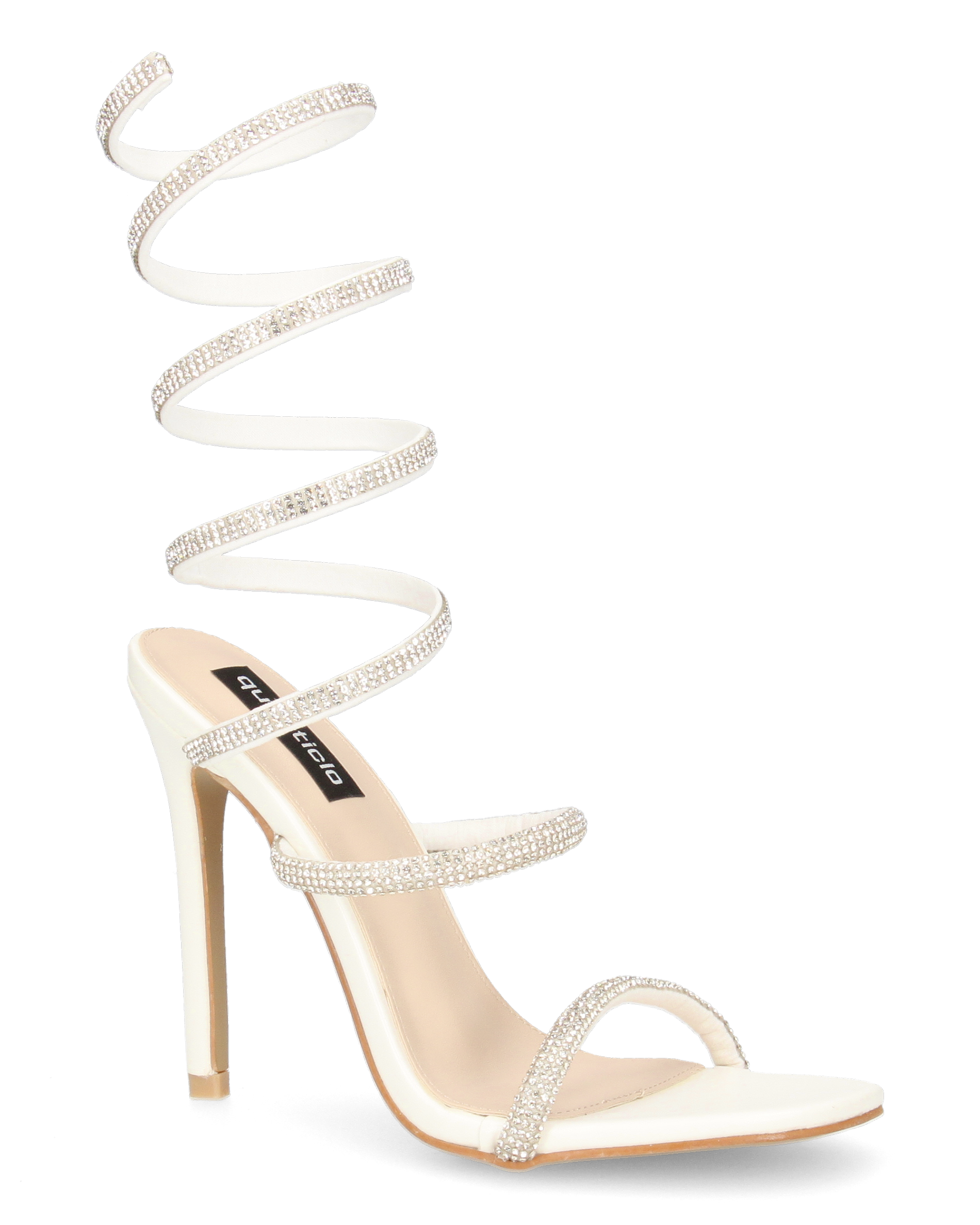 AMY - tacchi a spillo bianchi con spirale semi-rigida ricoperta di strass