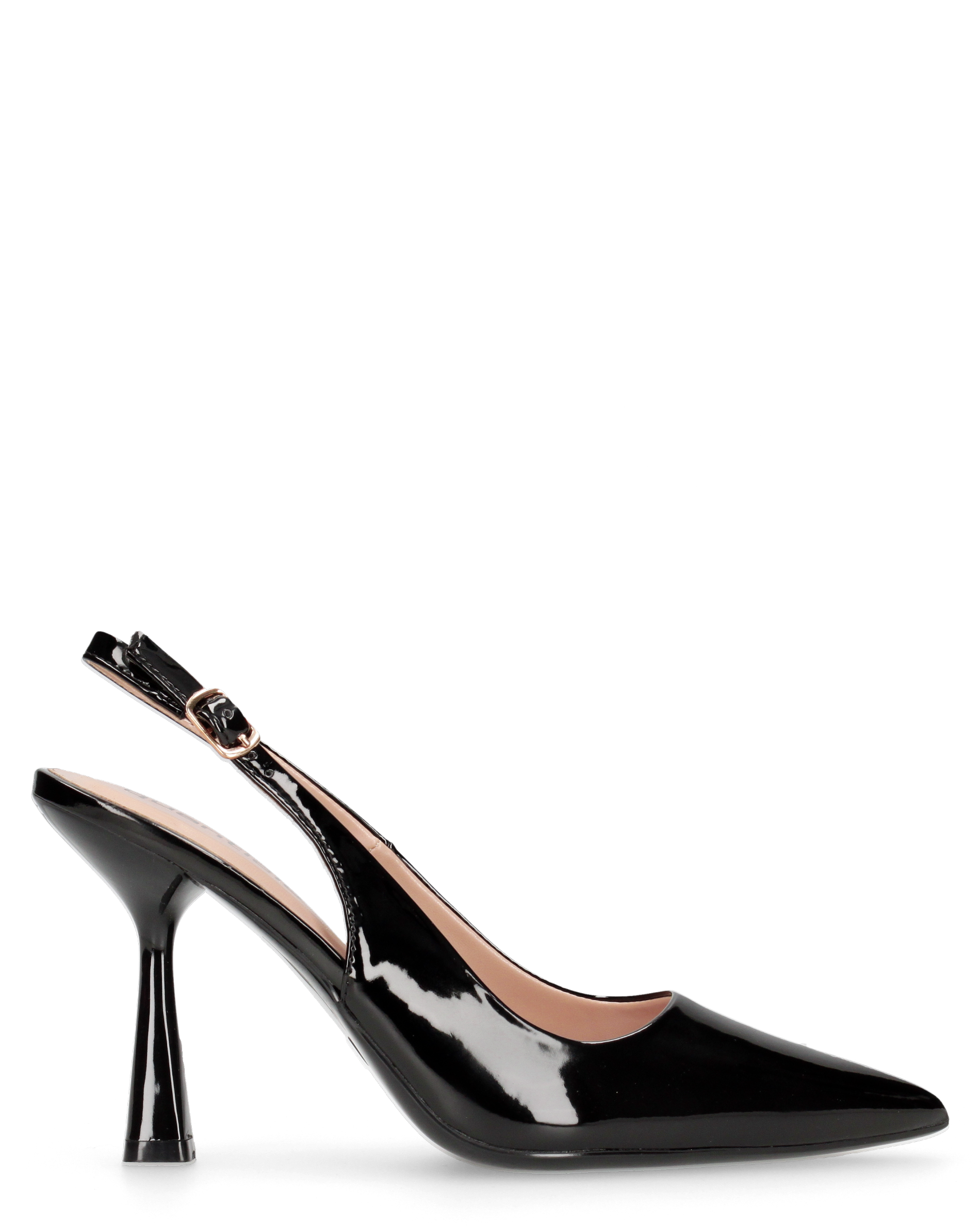 ANETTE - décolleté in glassy nero con cinturino regolabile