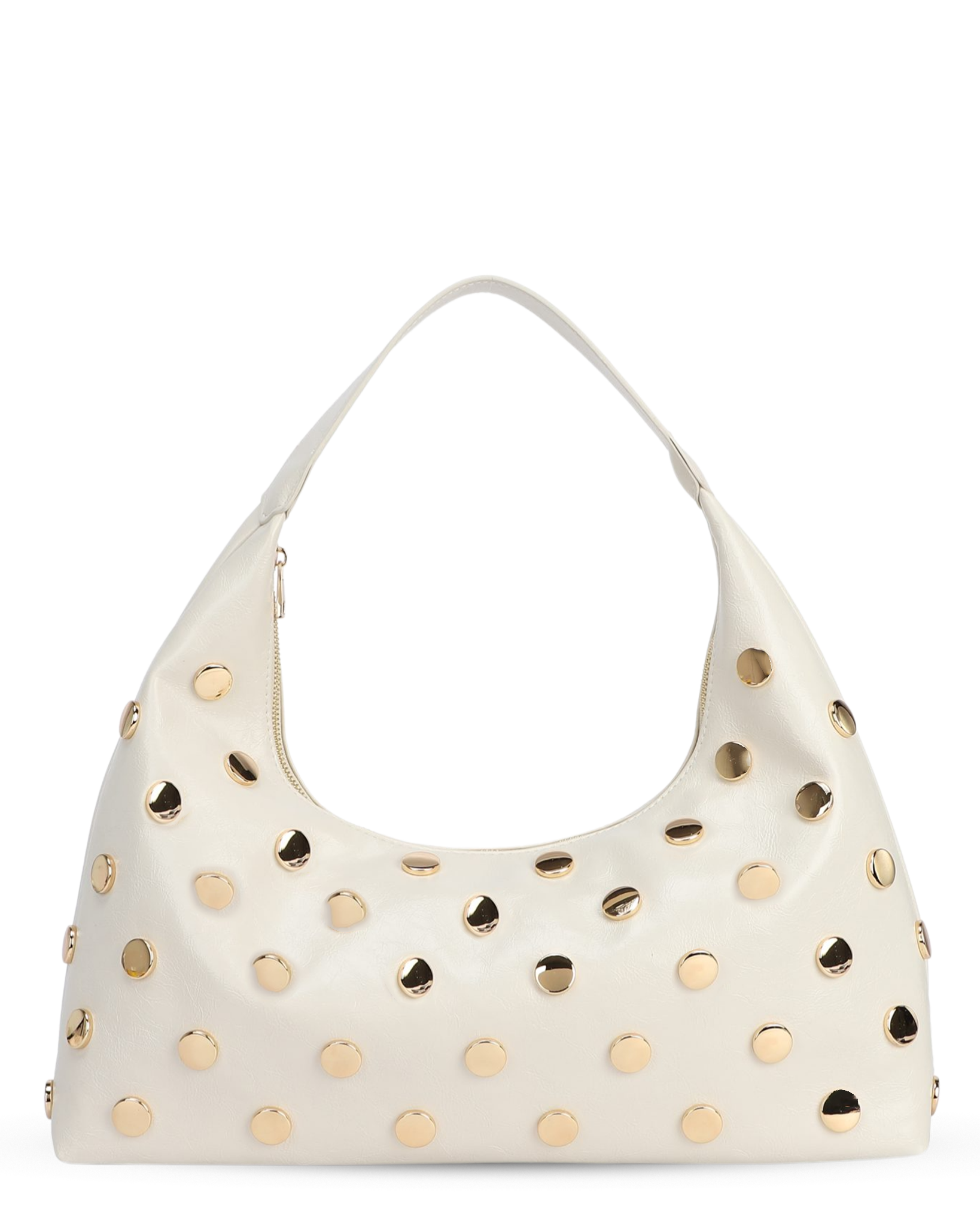 HANA - Borsa a mezzaluna bianca a spalla con maxi borchie dorate
