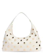 HANA - Borsa a mezzaluna bianca a spalla con maxi borchie dorate