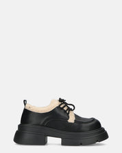 ASHLEY - scarpe basse mocassini platform nere con inserto in pelliccia