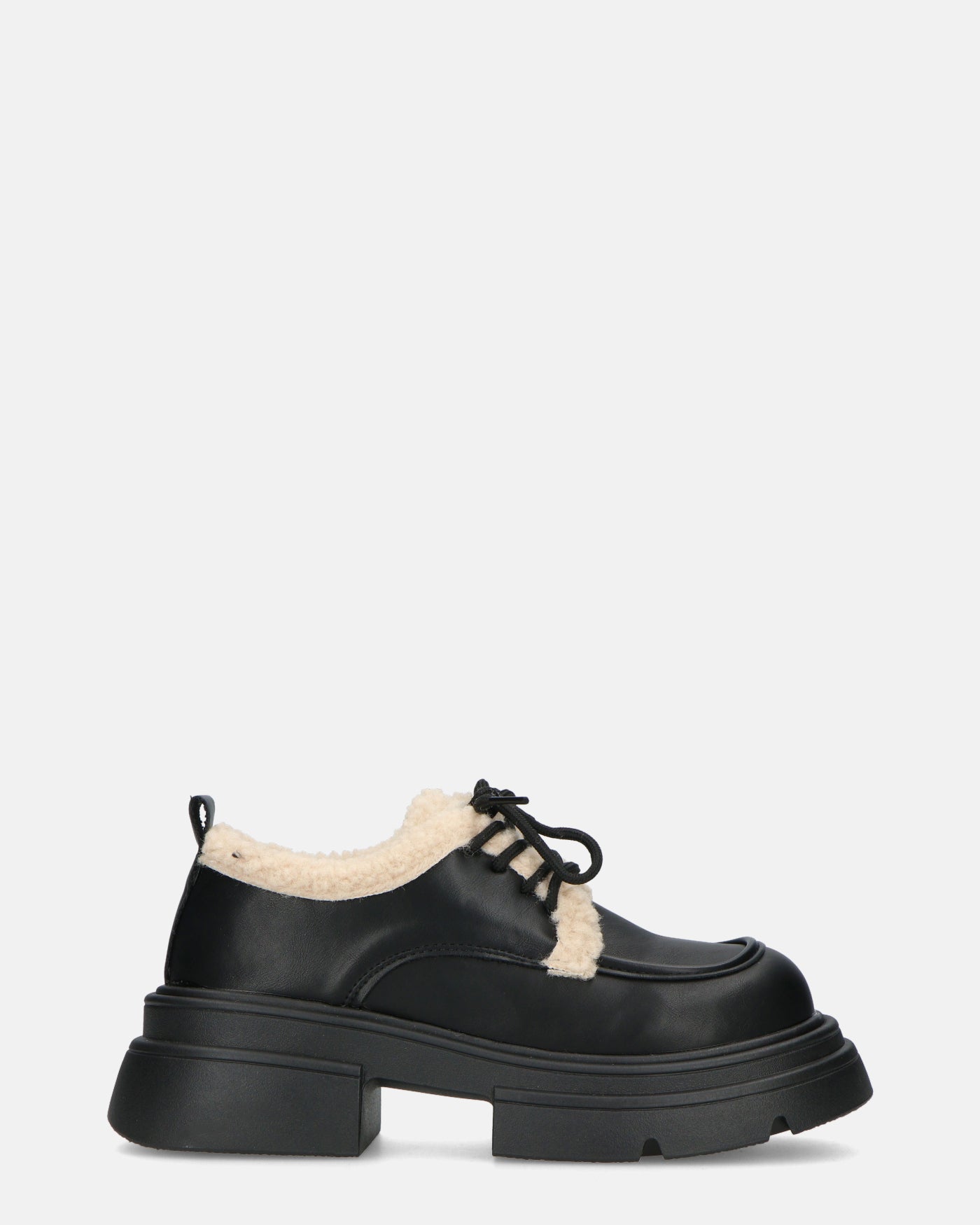 ASHLEY - scarpe basse mocassini platform nere con inserto in pelliccia