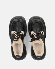 ASHLEY - scarpe basse mocassini platform nere con inserto in pelliccia