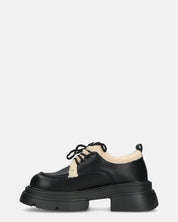 ASHLEY - scarpe basse mocassini platform nere con inserto in pelliccia