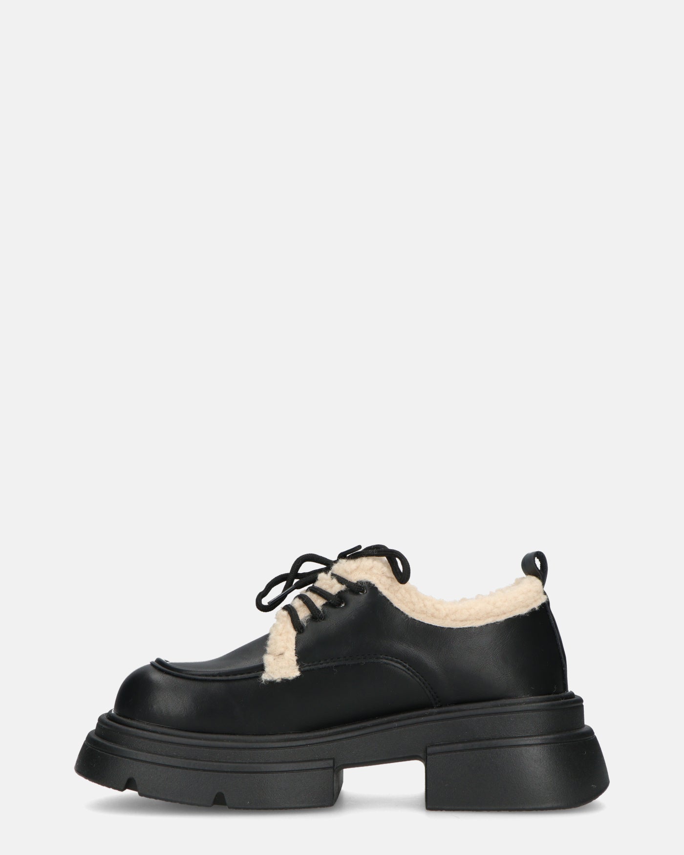 ASHLEY - scarpe basse mocassini platform nere con inserto in pelliccia