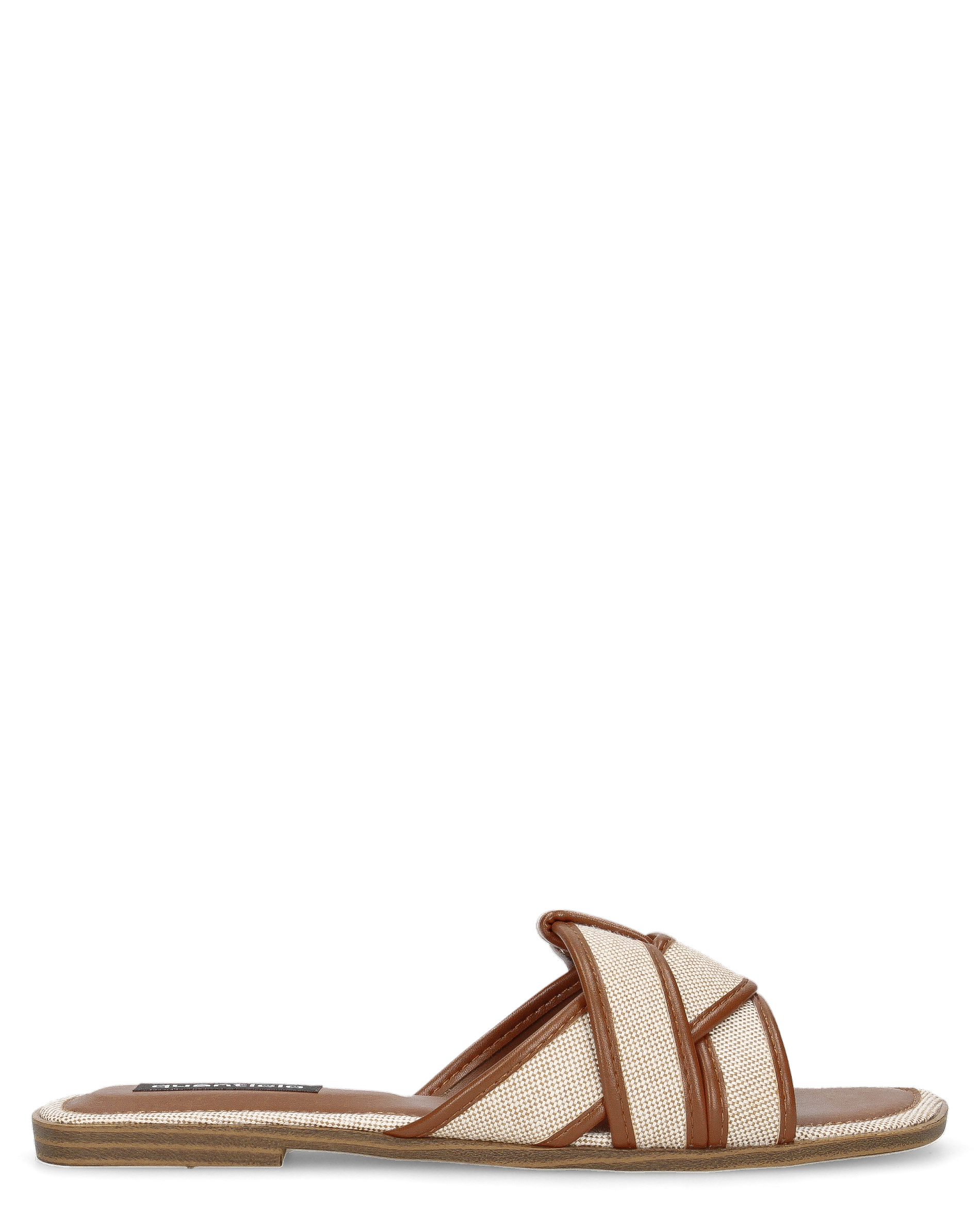 BELLA - ciabattine in ecopelle liscia con fasce in tessuto beige