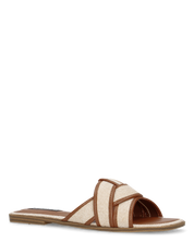 BELLA - ciabattine in ecopelle liscia con fasce in tessuto beige