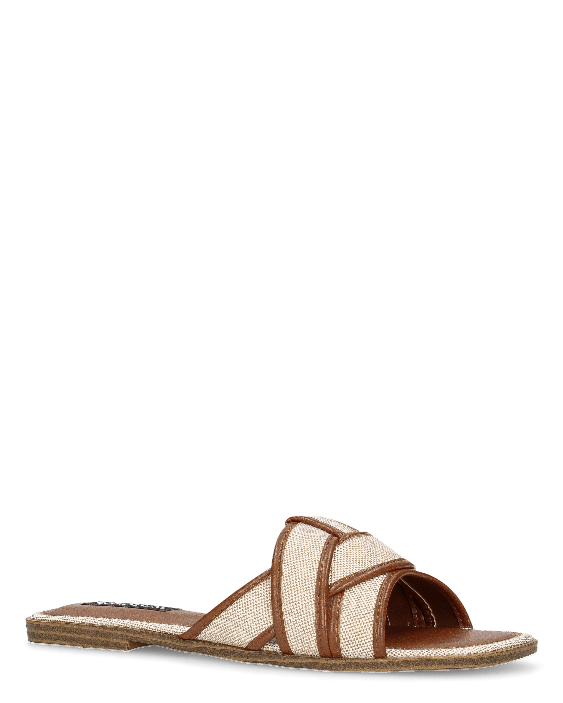 BELLA - ciabattine in ecopelle liscia con fasce in tessuto beige