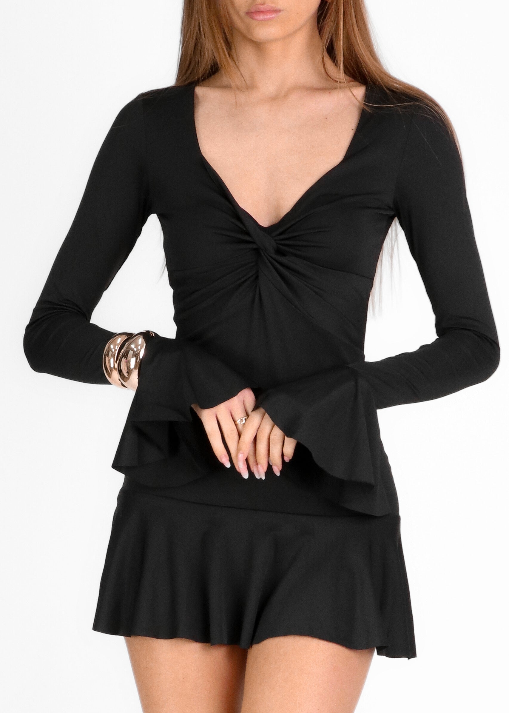 BELLE - vestito mini con scollo a v a maniche lunghe
