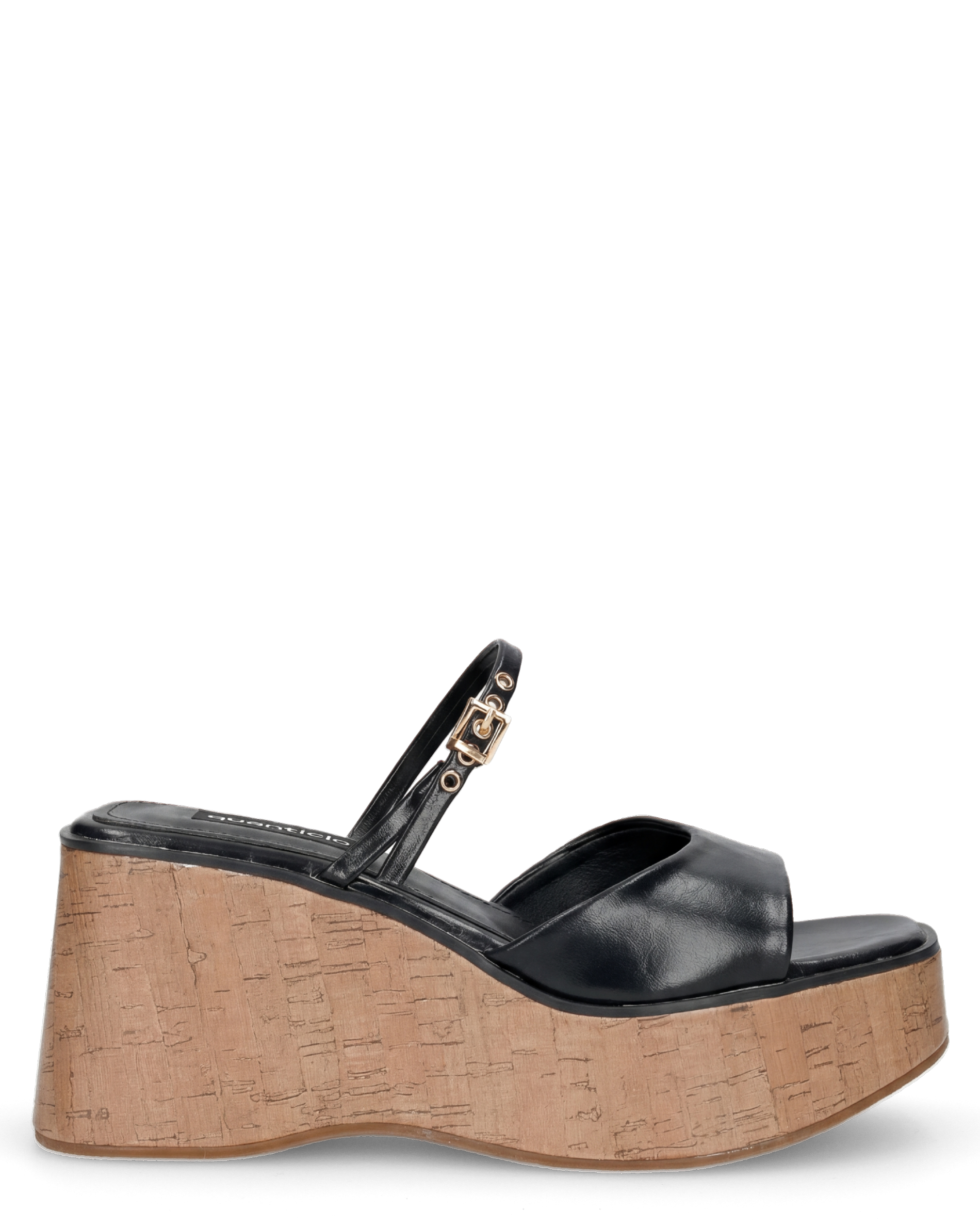 NAILA - sandali platform neri con suola effetto sughero e cinturino regolabile