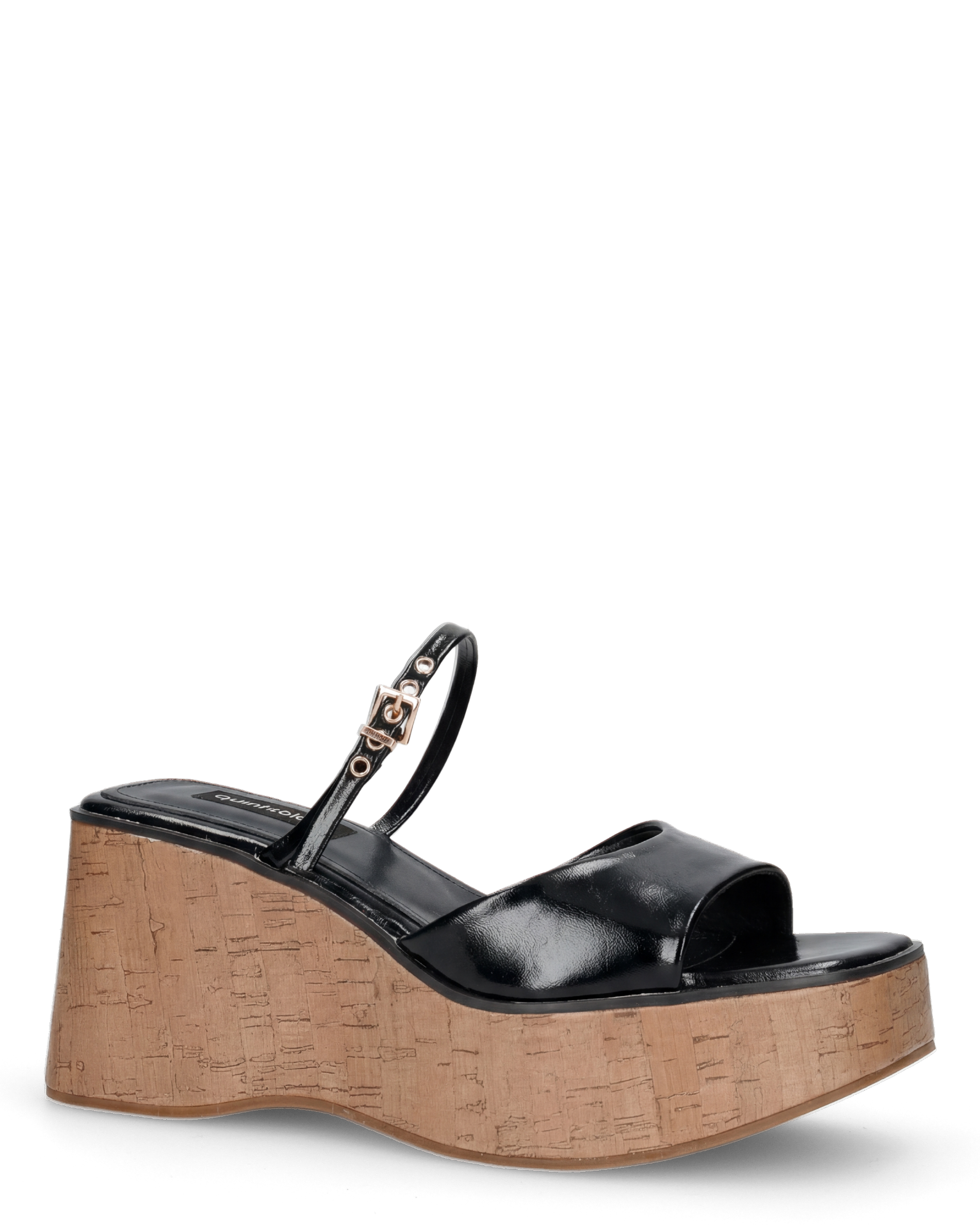 NAILA - sandali platform neri con suola effetto sughero e cinturino regolabile