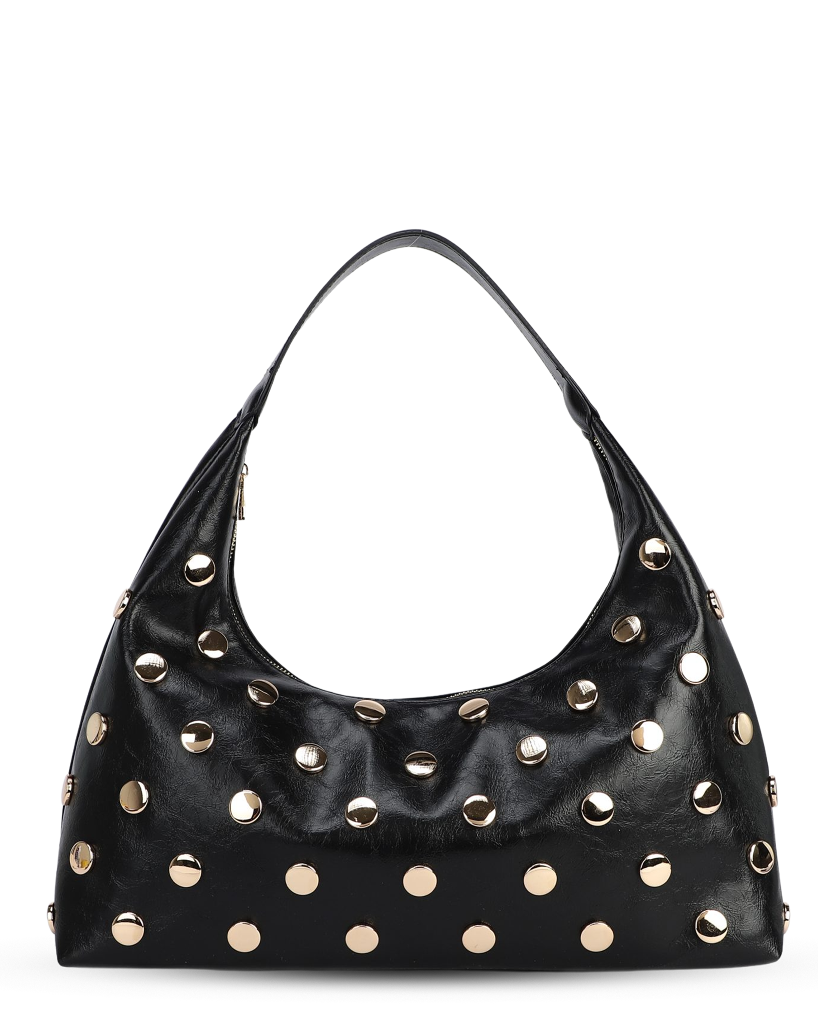 HANA - Borsa a mezzaluna nera a spalla con maxi borchie dorate