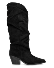 BONITA - stivali alti arricciati slouchy in ecocamoscio nero con tacco texano