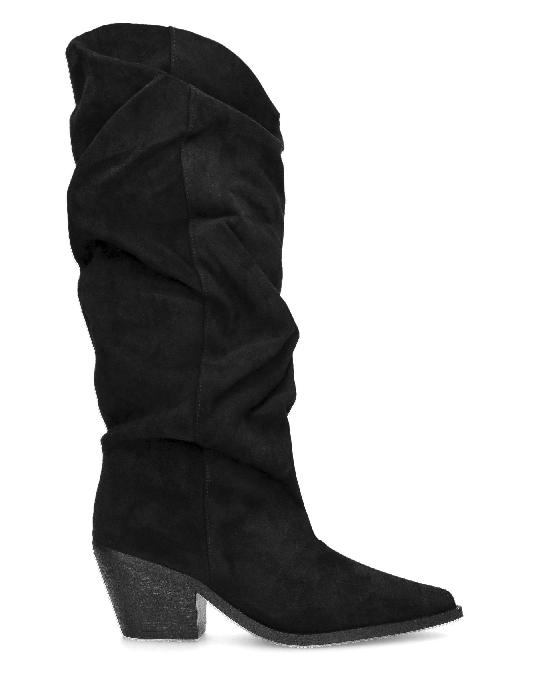 BONITA - stivali alti arricciati slouchy in ecocamoscio nero con tacco texano