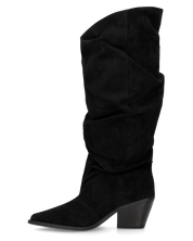 BONITA - stivali alti arricciati slouchy in ecocamoscio nero con tacco texano