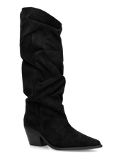 BONITA - stivali alti arricciati slouchy in ecocamoscio nero con tacco texano