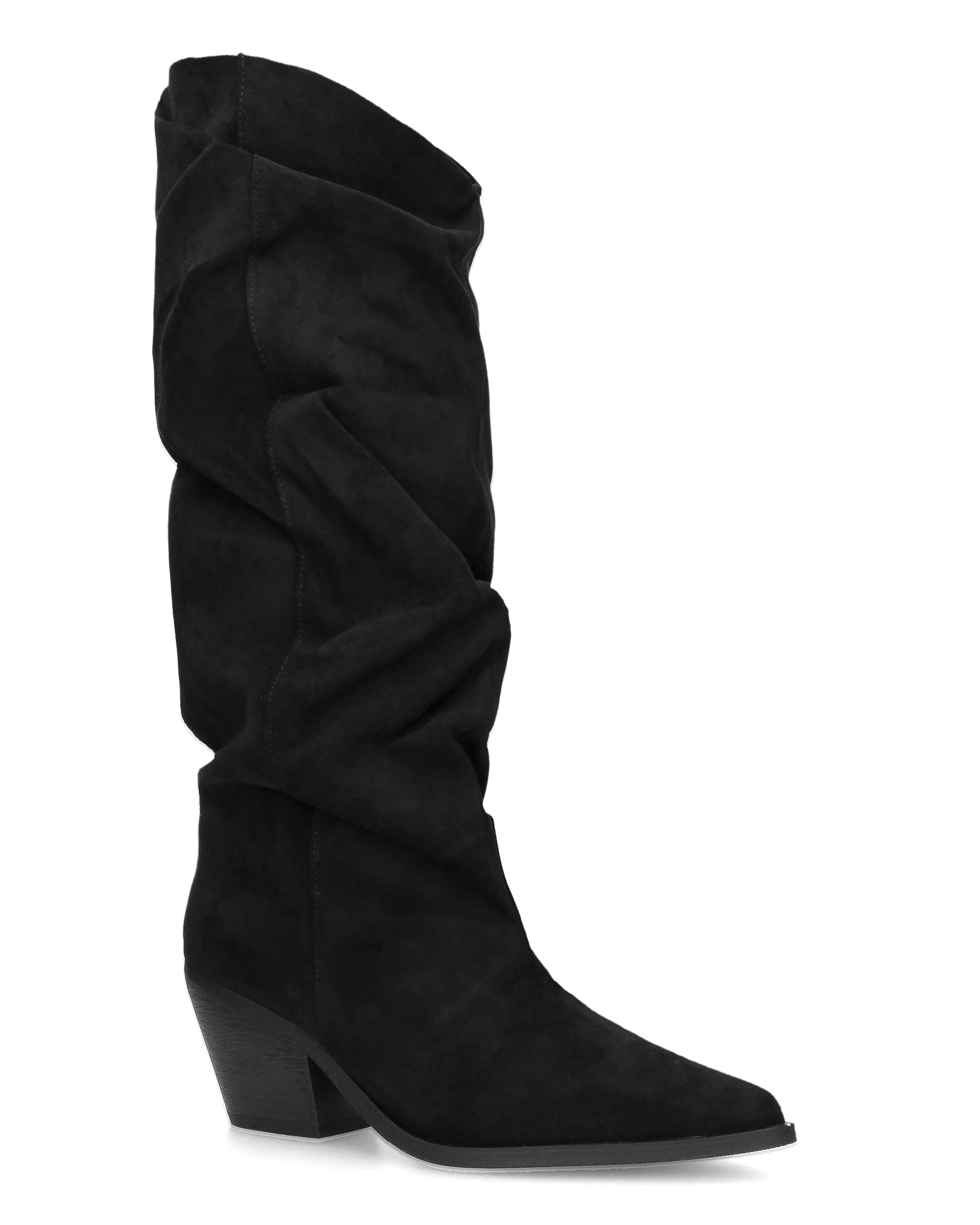 BONITA - stivali alti arricciati slouchy in ecocamoscio nero con tacco texano