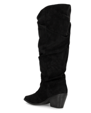 BONITA - stivali alti arricciati slouchy in ecocamoscio nero con tacco texano