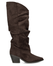 BONITA - stivali alti arricciati slouchy in ecocamoscio marrone con tacco texano