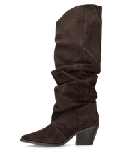 BONITA - stivali alti arricciati slouchy in ecocamoscio marrone con tacco texano