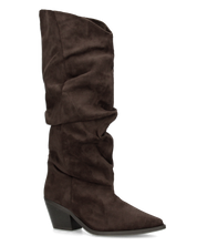 BONITA - stivali alti arricciati slouchy in ecocamoscio marrone con tacco texano