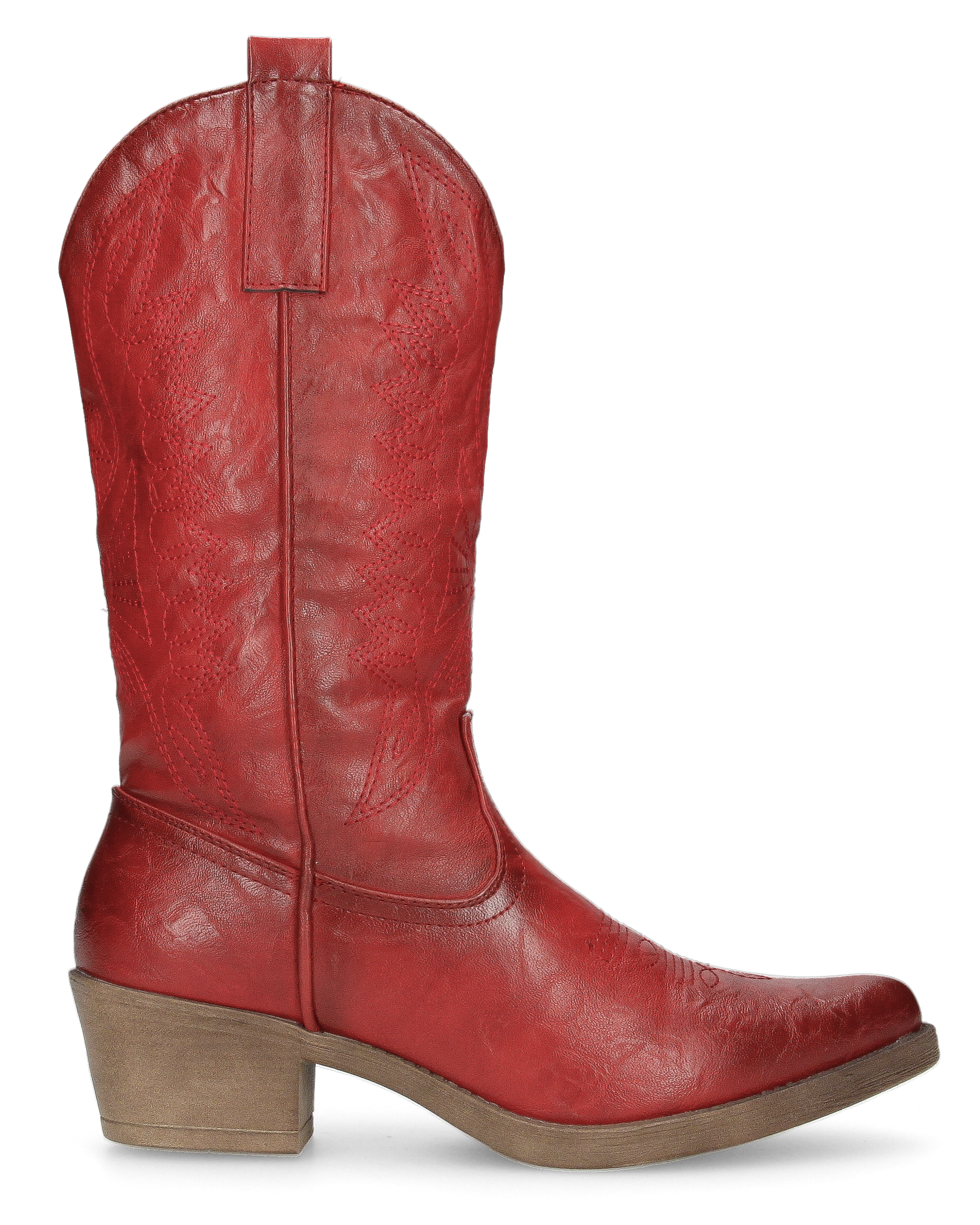 BONNIE - stivaletti camperos in rosso lucido con ricami decorativi