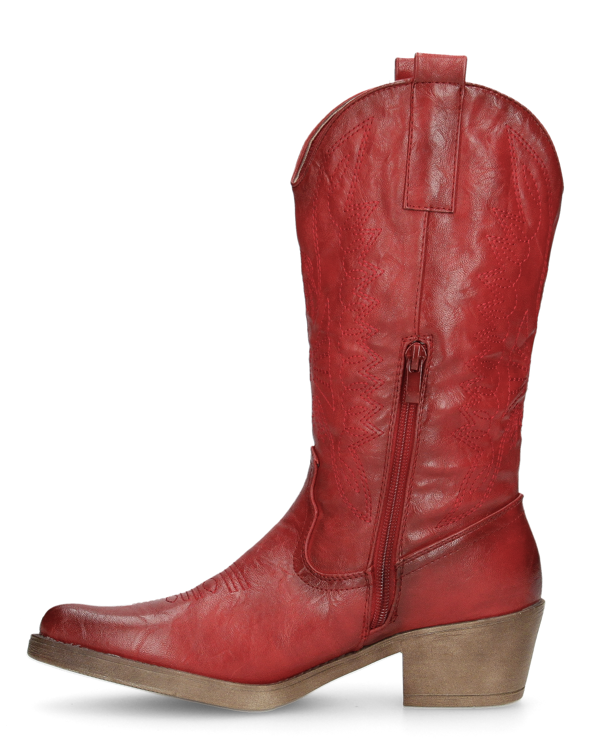 BONNIE - stivaletti camperos in rosso lucido con ricami decorativi