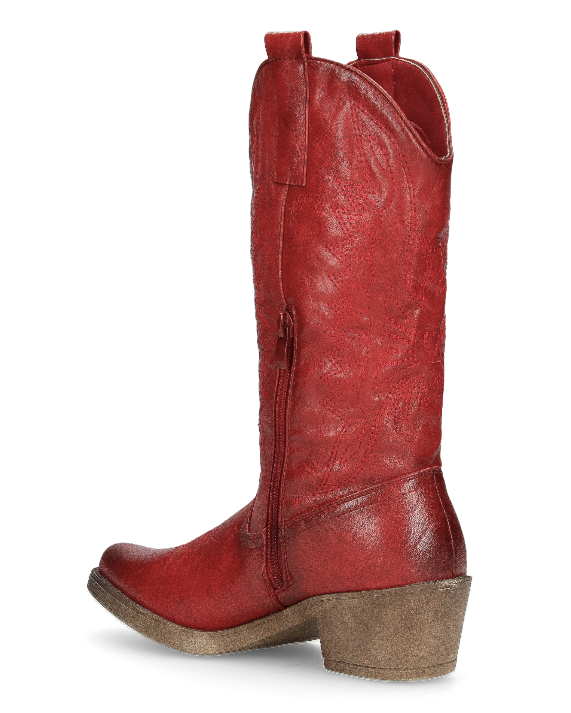 BONNIE - stivaletti camperos in rosso lucido con ricami decorativi