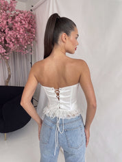 CALA - top corpetto bianco effetto satin con orlo in pizzo