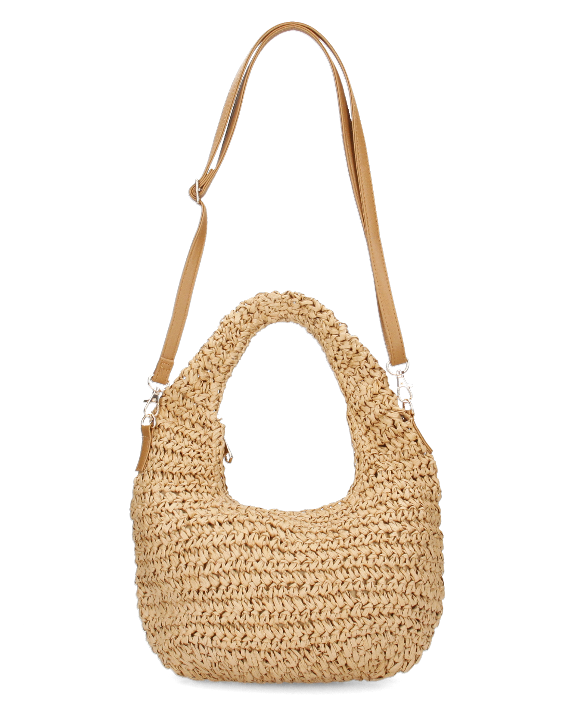 CARTER - borsa hobo beige in paglia intrecciata con tracolla rimovibile